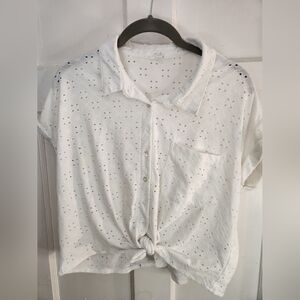 White Eyelet Button-Up Shirt